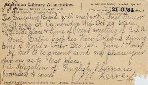 Поштова картка М.Дьюї від Американської бібліотечної асоціації